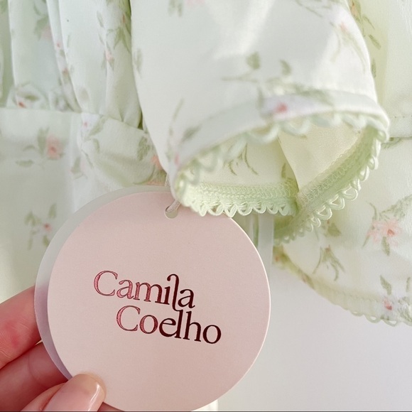 NWT Camila Coelho Green Sage Delilah Eva Off The Shoulder Ruched Mini Dress - Picture 3 of 8